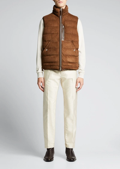 Shop Tom Ford Men's Suede Down Puffer Vest In Md Brw Sld