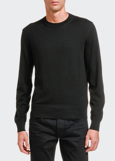 Shop Tom Ford Men's Fine-gauge Merino Crewneck Sweater In Black