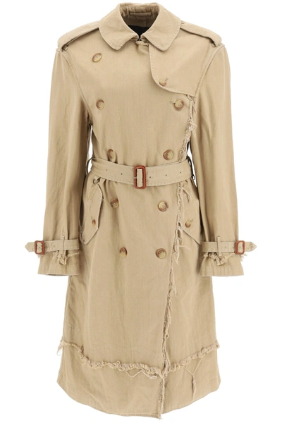 Shop R13 Shredded Double Breasted Trench Coat In Beige