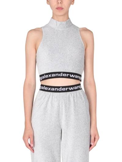 Shop Alexander Wang T Alexander Wang Logo Band Cropped Sleeveless Top In Grey