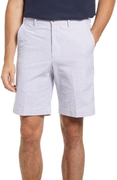 Shop Berle Flat Front Seersucker Shorts In Navy