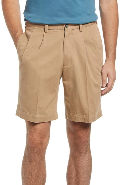 Shop Berle Charleston Khakis Pleated Chino Shorts In British Tan