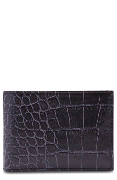 Shop Bosca Croc Embossed Leather Small Bifold Wallet In Dark Brown