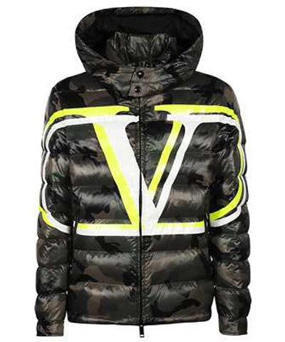 Shop Valentino Vlogo Camouflage Quilted Puffer Jacket In Green