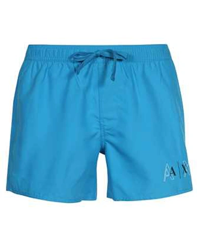 Shop Armani Exchange Contrast Logo Swim Shorts In Blue