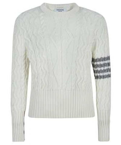 Shop Thom Browne Classic Aran Cable Knit In White