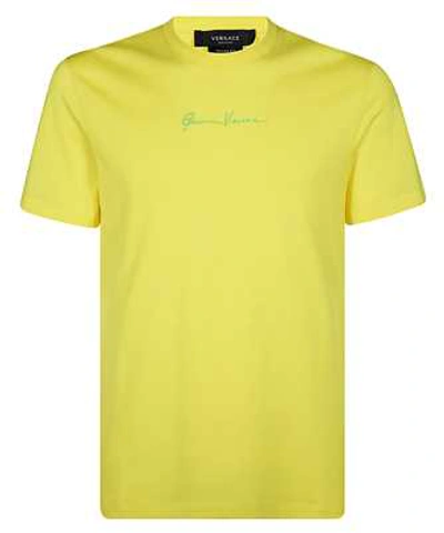 Shop Versace Embroidered Gv Signature T-shirt In Yellow