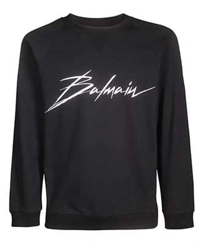 Shop Balmain Crew Neck  Signature Sweatshirt In Black