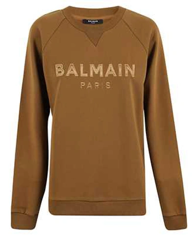 Shop Balmain Satin Logo Sweatshirt In Brown