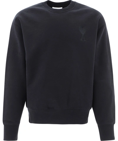 Shop Ami Alexandre Mattiussi Ami Logo Embroidered Crewneck Sweatshirt In Black