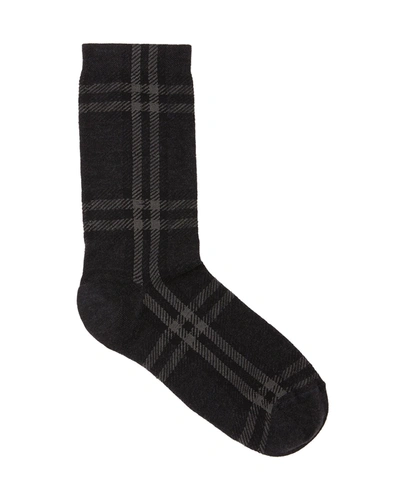 Shop Burberry Check Intarsia Cotton Short Socks In Dark Charcoal