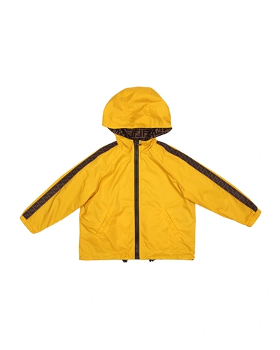 Shop Fendi Boy's Hooded Reversible Logo Jacket In F0lwv Yellow