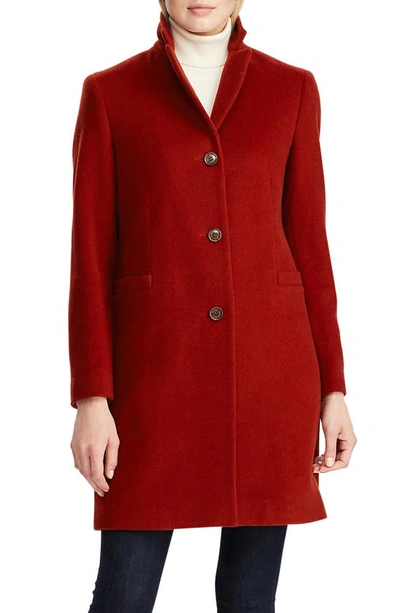 Shop Lauren Ralph Lauren Wool Blend Reefer Coat In Sienna