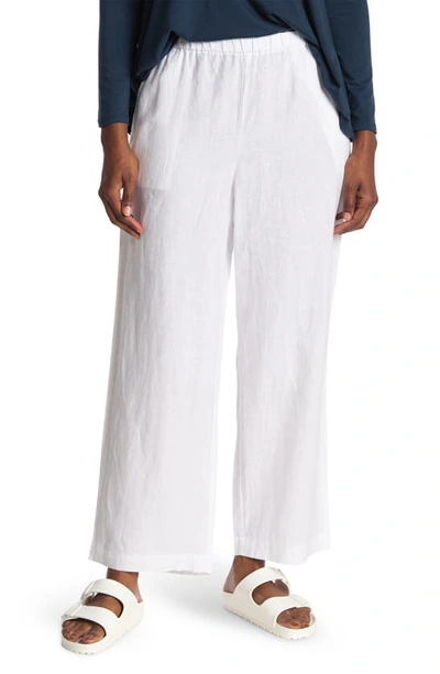 Shop Eileen Fisher Straight Leg Organic Linen Ankle Pants In White