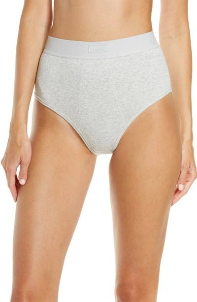 Shop Skims Cotton Rib Briefs In Light Heather Gray