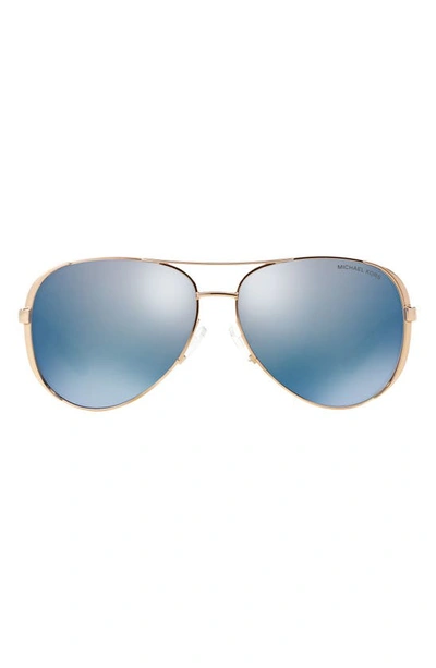 Shop Michael Kors Collection 59mm Polarized Aviator Sunglasses In Gold/ Blue Mirror