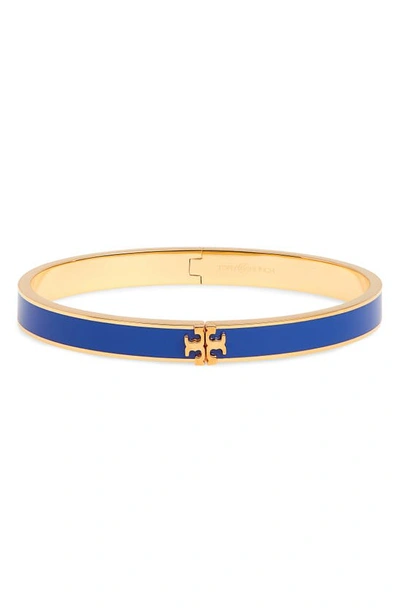 Shop Tory Burch Kira Enamel Hinge Bracelet In Tory Gold / Nautical Blue