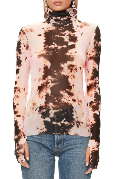 Shop Afrm Zadie Semi Sheer Turtleneck In Pink Tie Dye