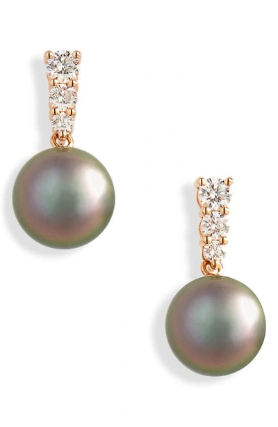 Shop Mikimoto Morning Dew Cultured Pearl & Diamond Drop Earrings In Rose Gold
