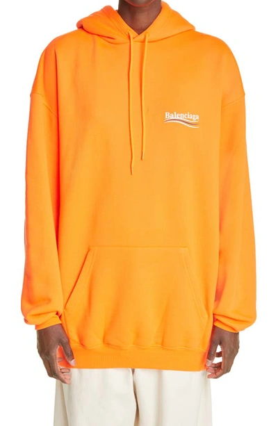 Shop Balenciaga Campaign Logo Oversize Cotton Hoodie In Orange Multi