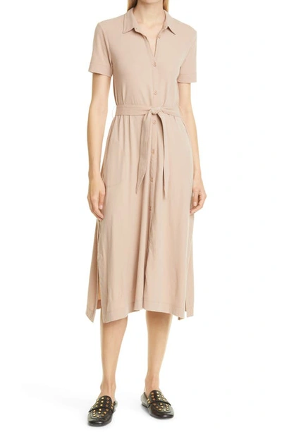 Shop Atm Anthony Thomas Melillo High Torsion Belted Jersey Shirtdress In Camel