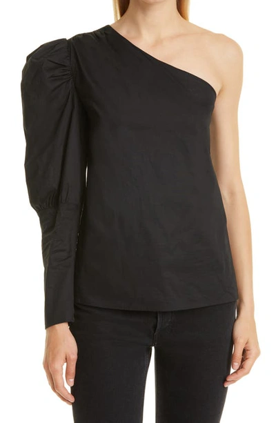 Shop Nicole Miller One-shoulder Cotton Poplin Top In Black