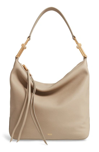 Shop Hugo Boss Small Kristin Leather Hobo In Medium Brown