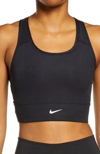 Shop Nike Dri-fit Swoosh Padded Longline Sports Bra In Black/ White