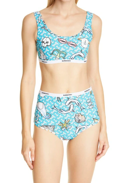 Shop Burberry Tarnie Shark Print Monogram Two-piece Swimsuit In Ink Blue