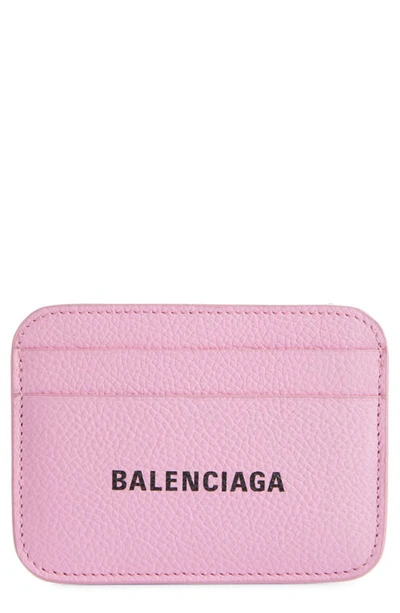 Shop Balenciaga Cash Logo Leather Card Holder In Rose/ L Black