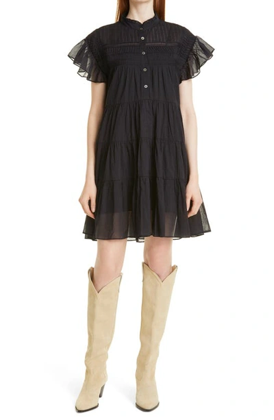 Shop Isabel Marant Étoile Lanikaye Sheer Flounce Sleeve Cotton Babydoll Dress In Black