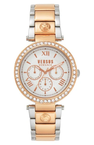 Shop Versace Camden Market Multifunction Bracelet Watch, 38mm In Rose Gold/ Silver/ Rose Gold
