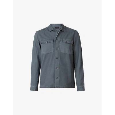 Shop Allsaints Mens Aster Blue Spotter Slim-fit Long-sleeved Cotton Shirt Xxl