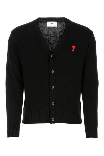 Shop Ami Alexandre Mattiussi Ami Logo Embroidered Buttoned Cardigan In Black
