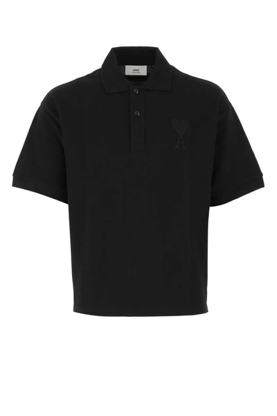 Shop Ami Alexandre Mattiussi Ami Logo Patch Polo Shirt In Black