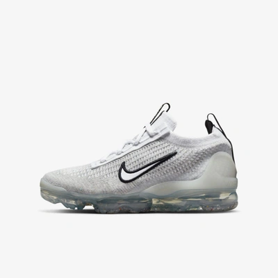 Shop Nike Air Vapormax 2021 Fk Big Kids' Shoes In White,black,metallic Silver,white