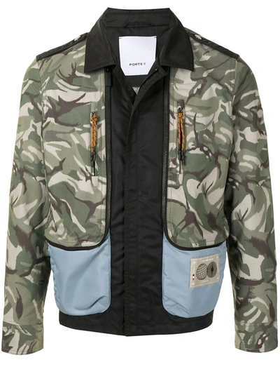 Shop Ports V Panelled Camouflage Print Bomber Jacket In Green