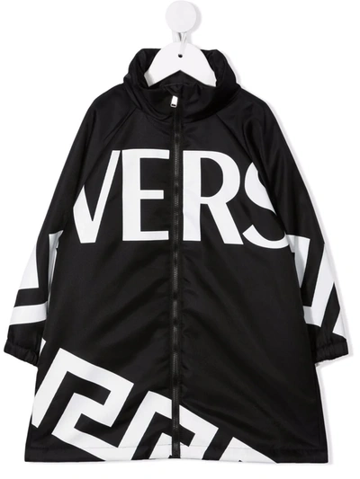 Shop Versace Logo Print Parka In Black