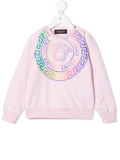 Shop Versace Medusa Logo-print Crewneck Sweatshirt In Pink