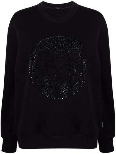 Shop Versace Medusa Crystal-embellished Sweatshirt In Black