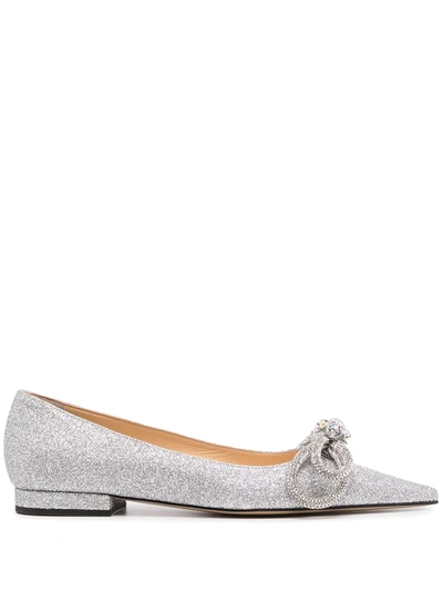 Shop Mach & Mach Bow-embellished Glitter Loafers In Silver