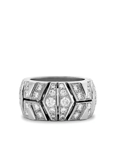 Pre-owned Cartier  18kt White Gold Wide Diamond Band Ring In Silver