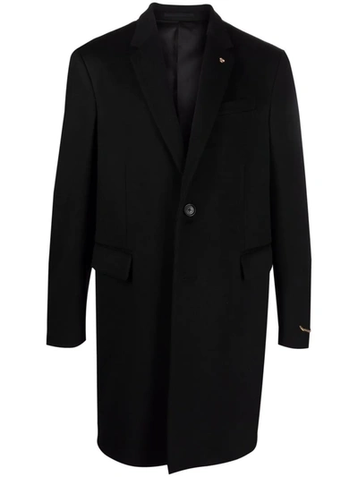 Shop Versace Single-breasted Virgin Wool Coat In Black