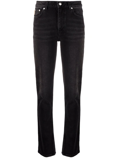 Shop Ganni Straight-leg Slit-detail Jeans In Black