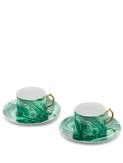 Shop L'objet Set Of 2 Malachite Tea Cup And Saucer In Green