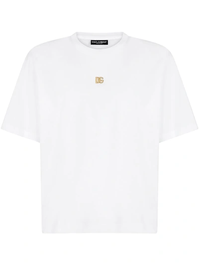 Shop Dolce & Gabbana Logo Plaque Cotton T-shirt In White