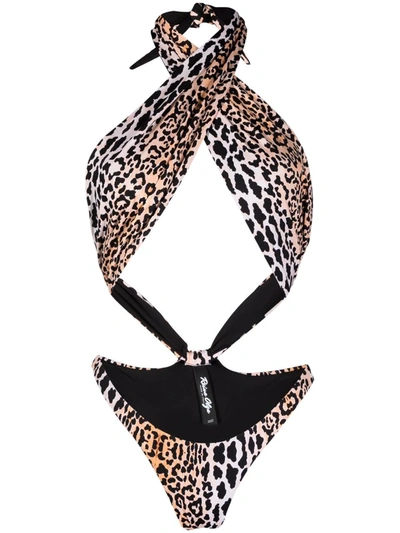 Shop Reina Olga Leopard-print Swimsuit In Brown