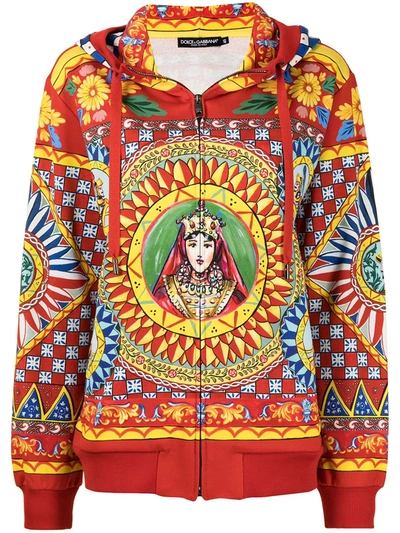 Shop Dolce & Gabbana All-over Print Hoodie In Red