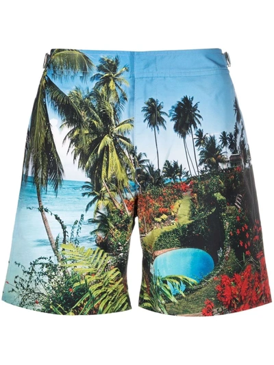 Shop Orlebar Brown Tropical-print Swimming Trunks In Blue