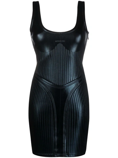 Shop Mugler Sleeveless Shiny Embossed Dress In Black